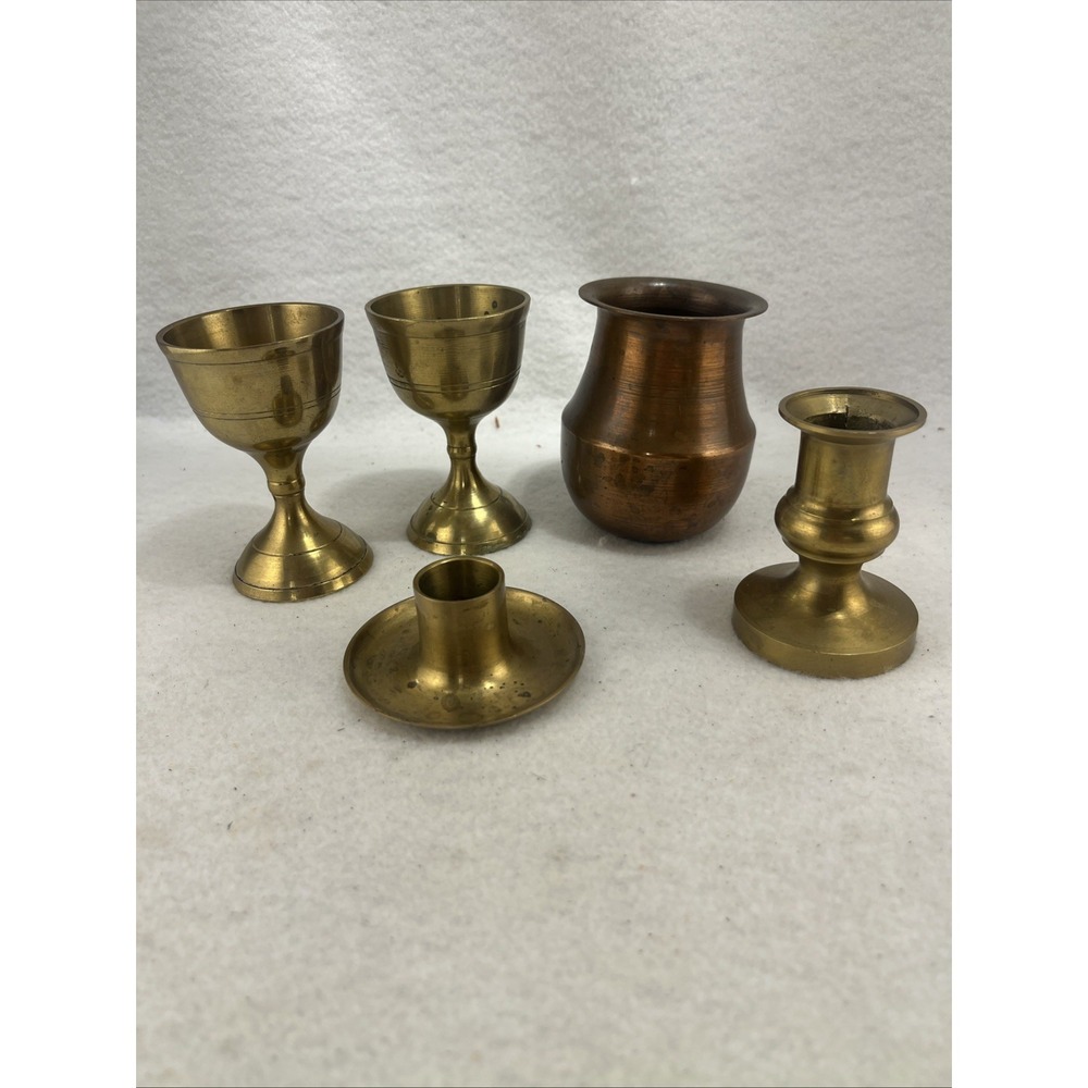 Vintage Brass + Copper Candlestick Mixed Lot of 9 Various Sizes and Styles MCM